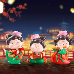 Chinese Style Resin Figurines Tang Dynasty Girl Dragon Zodiac Desktop Miniature Ornaments Traditional Home Office Decor
