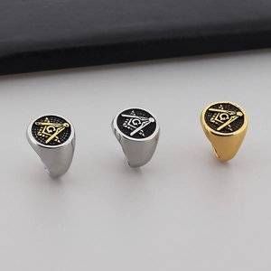 Vintage Freemasonry skull rings in gold and silver stainless steel for men's punk style