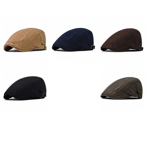 Classic cotton flat caps in five colors with side embroidery and adjustable metal buckle