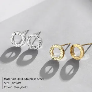 Minimalist 316L stainless steel 8x8mm round stud earrings with textured hammer finish