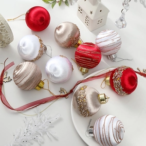 Satin finish Christmas baubles set in red, white and champagne with beads for tree decor