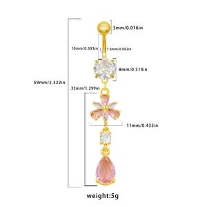 Tableau détaillé des tailles de piercing nombril fleur avec longueur de 59mm et specs
