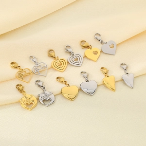 Detailed collection of heart-shaped DIY charms in gold and silver steel with lobster clasps