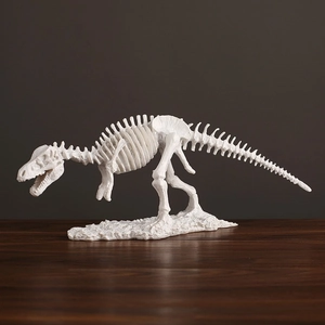 Sculpture rétro de squelette de fossile de dinosaure T-Rex sur base en pierre