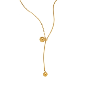 Minimalist 18K gold-plated double-layer necklace with bead pendants and snake chain link