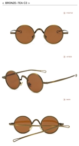 Vintage-Punk-Sonnenbrille mit rundem Bronzerahmen und Teegläsern in verschiedenen Ansichten