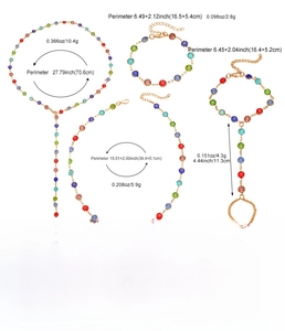Detailed view of colorful glass stone jewelry set with specific size and weight specs