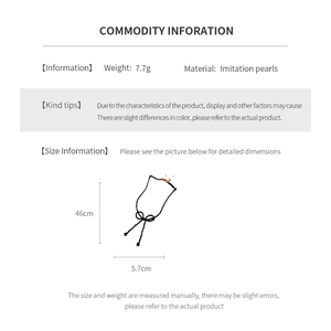 Detailed size chart for the pearl bow necklace with length and weight specifications