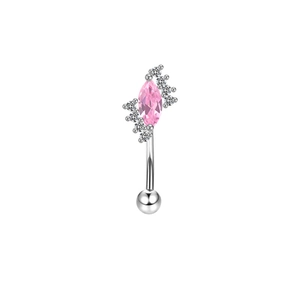 Elegant stainless steel eyebrow ring with marquise pink zircon and round clear stones