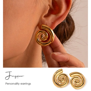 Chic 18K gold plated spiral stud earrings for women with a minimalist twisted design