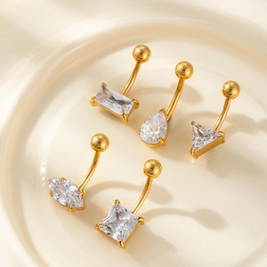 Stainless Steel Geometric Zirconia Belly Ring Navel Piercing Gold Silver Plated Body Jewelry Teardrop Marquise For Women