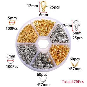 370pcs jewelry making kit with lobster clasps and jump rings in a clear storage box