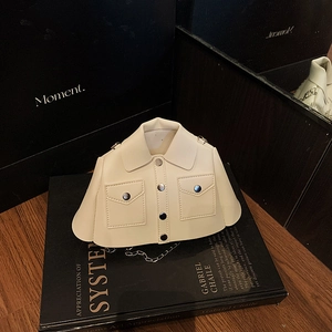 Trendy off-white jacket shaped crossbody bag with silver buttons and chain strap
