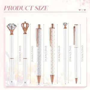 Detailed size chart showing lengths for six crown and crystal topped ballpoint pens