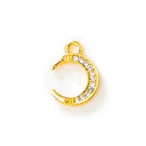 Golden crescent moon pendant charm with clear crystals for DIY jewelry necklaces
