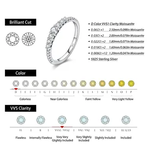 Sparkling S925 sterling silver moissanite ring with half eternity band and D color VVS1 stones