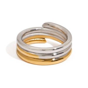 Anello aperto a spirale bicolore minimalista in acciaio inossidabile lucido