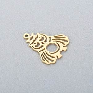 Hollow owl pendant in gold stainless steel for creative DIY necklace and jewelry making