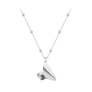 Paper Plane Necklace 925 Sterling Silver With Heart Colorful Gemstone Bead Chain Origami Travel Jewelry For Women