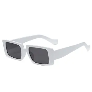 Retro oversized rectangular white thick frame sunglasses with dark grey lenses for women