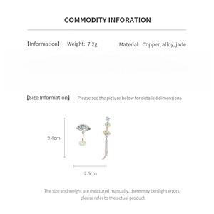 Detailed size and material specification chart for New Chinese style jade fan earrings