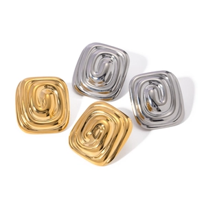 Chic 18k gold and silver plated stainless steel rectangular spiral earrings on white background