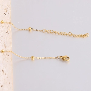 Gold stainless steel beaded chain necklace with lobster clasp and extension link