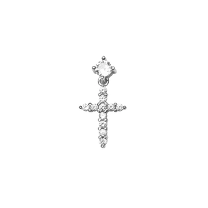 Macro shot of silver S925 French Baroque cross earrings with brilliant zircon inlay