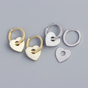 S925 Sterling Silver Heart Drop Huggie Hoop Earrings With Pave Cubic Zirconia Detachable Charm Elegant Jewelry For Women