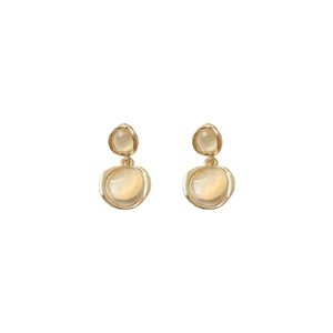Elegant gold-tone circular earrings with faux cat eye stone for a minimalist aesthetic
