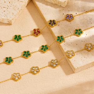 Bracciale A Fiore In Acciaio Inossidabile Placcato Oro Per Donna Con Zirconia Cubica Colorata Gioielli Eleganti