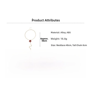 Detail specifications of red flower pendant necklace showing material and length measurements