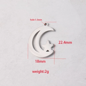 Mirror polished stainless steel cutout moon and star pendant, 18x22.4mm DIY jewelry charm