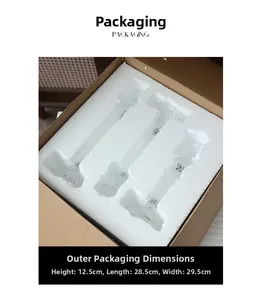 Three-piece glass candle holder set in secure foam protective packaging box