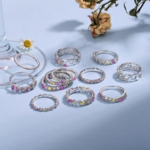 Elegant S925 sterling silver rings set with colorful zircon stones in various styles