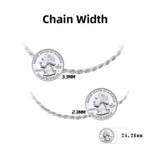 Comparison of S925 sterling silver twist rope chains in 3.3mm and 2.3mm widths