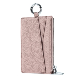 Genuine Cowhide Leather Card Holder Wallet Litchi Texture Zipper Coin Purse RFID Blocking Ultra Thin With Key Ring