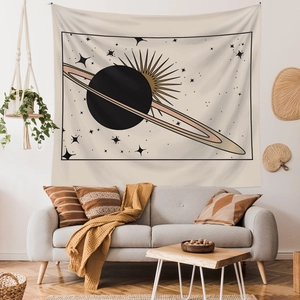 Morandi celestial tapestry featuring planets and sun for minimalist room wall decor