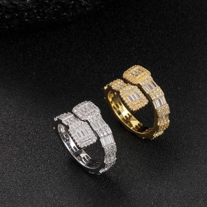 Anelli hip hop placcati oro 18K e argento con pavé di zirconi luccicanti regolabili
