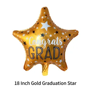 Close-up of 18-inch gold star balloon with Congrats GRAD text for graduation parties