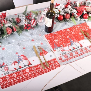 Christmas Gnome Placemat Non Woven Fabric Reindeer Snowflake Pattern Dining Table Decoration Heat Resistant Holiday Home Decor