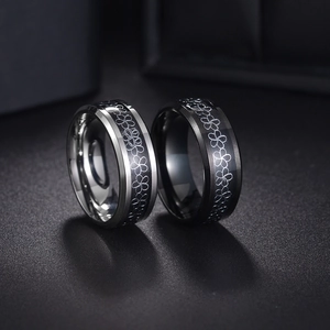 Vintage Titanium Steel Band Ring With Drip Oil Flower Pattern Retro Black Silver Stainless Steel Jewelry For Men Women
