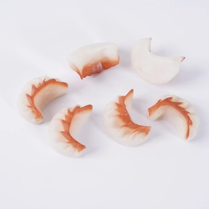 Set of 6 realistic PVC fried dumpling models with golden crispy texture on white background