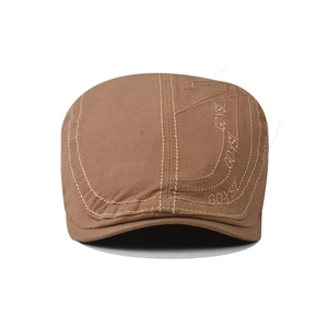 Classic cotton ivy cap in khaki brown with vintage GDYSL embroidery and decorative stitching