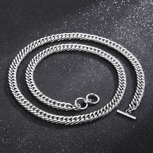 Detailed view of silver stainless steel Cuban chain necklace with stylish OT toggle clasp