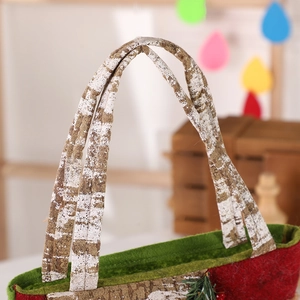 Cartoon Christmas felt gift bag with textured handles and festive tree bark pattern