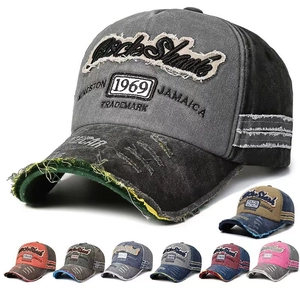 Vintage Washed Cotton Baseball Cap Distressed Frayed Patchwork Embroidery Adjustable Outdoor Sun Hat Unisex