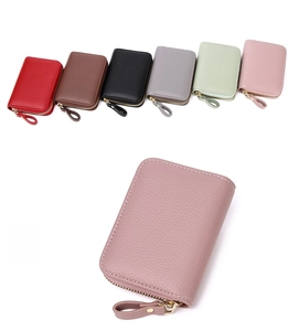 Litchi pattern RFID blocking card holder wallet showing multiple colors and zipper detail