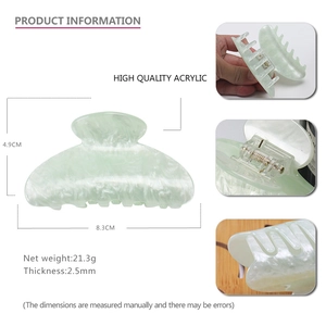Large green marble acrylic hair claw clip 8.3cm size guide and details for women