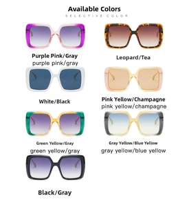 Collection of oversized square sunglasses in various colors and gradient lens options